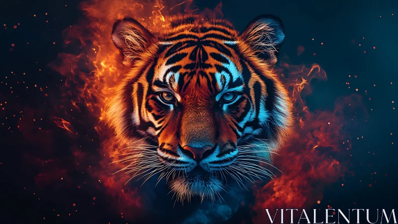Firelit Tiger Gaze in a Storm of Sparks and Midnight Smoke.
