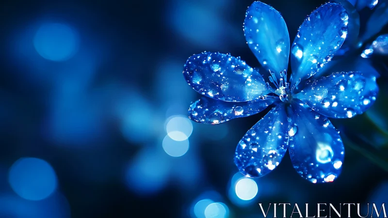 Luminous Blue Flower with Dewdrops.