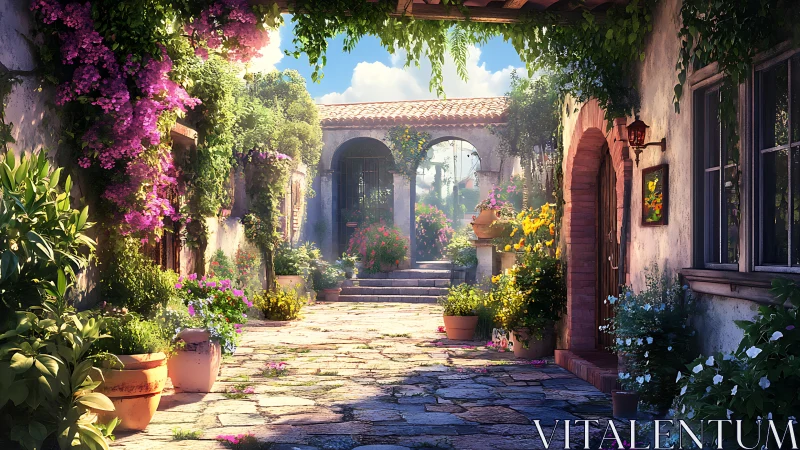 Sunstruck courtyard garden where lazy petals loiter forever.