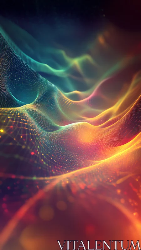 Color gradient data waves form luminous digital mesh surface