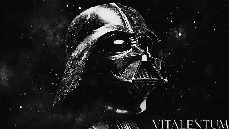 Monochrome sci fi helmet portrait rendered with cosmic grain detail