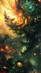 Fractal nebula blooms with radiant cosmic spirals