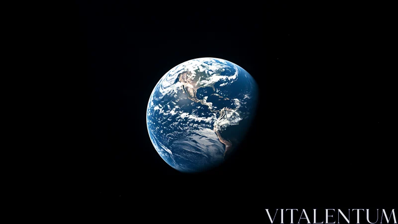 Our blue planet hangs gently in the quiet darkness of space