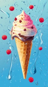 Raspberry splash cone swirling through a sugarblue sky.