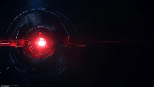 Crimson cyber core flares inside a shadowed digital void.