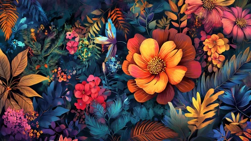 Luminous Jungle Blossoms in a Dreamy Night Garden.