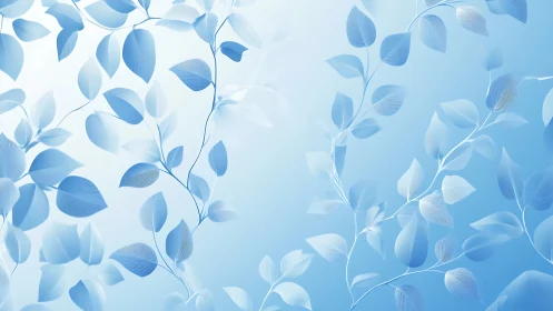 Soft blue leaf silhouettes drift across a luminous sky.