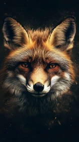 Fox portrait glows against dark background with embers floating