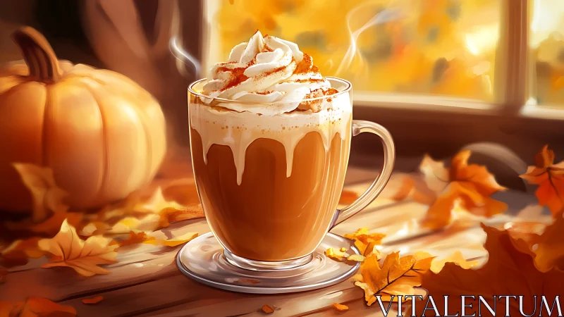 Autumn latte still life in warm illustrative digital painting.