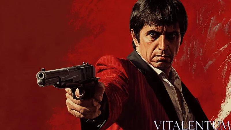 Gunman in crimson fury stares down destiny in bold red.