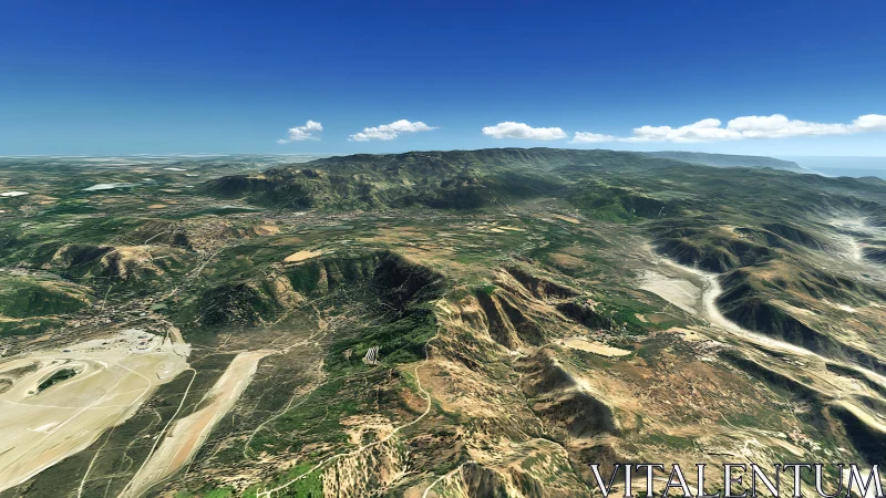 Satellite style aerial view of semi arid mountain landscape.