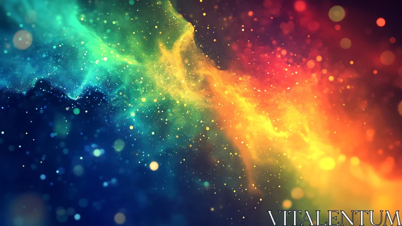 Spectral nebula band with high-saturation gradient and bokeh particles