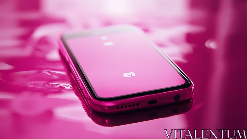 High-Gloss Smartphone Rendered in Saturated Magenta with Specular Highlights