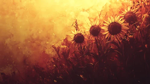 Sunflower chorus blazing against a molten honeyed sky.