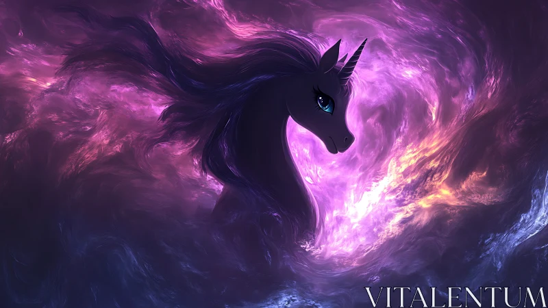 Nebular unicorn portrait emerges from luminous cosmic vortex