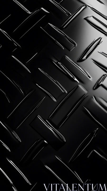 Embossed dark metal tread plate surface is shown in detail