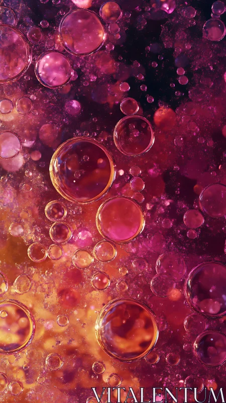 Glowing pink oil bubbles drift in warm abstract cosmic haze