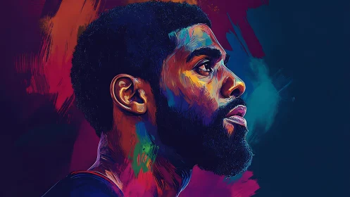 Colorful digital portrait of man in side profile view.