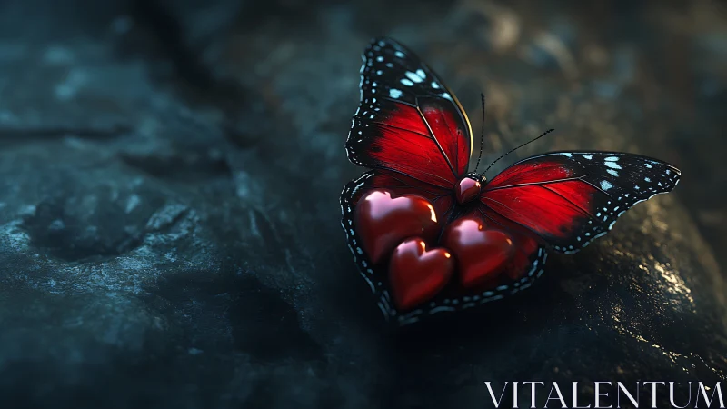 Rendered butterfly with red wings and heart-shaped thorax