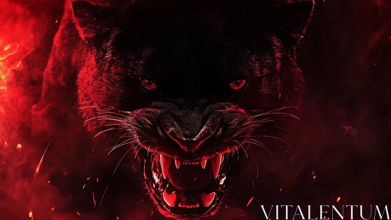 Crimson Fury Unleashed: Feline Beast Roars Through Inferno