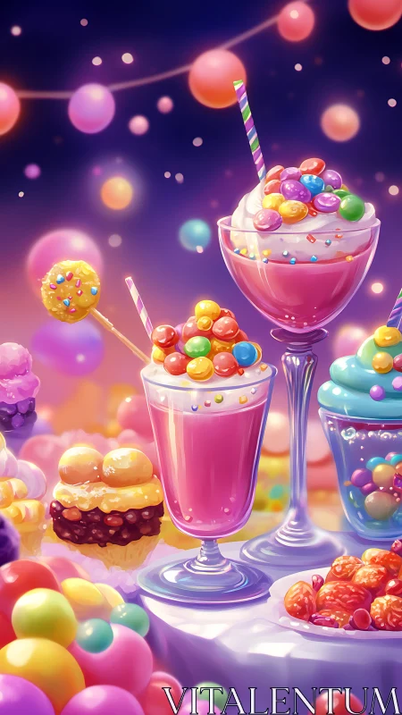 Whimsical Bubble Feast: Candy Dreams in Neon Glow.