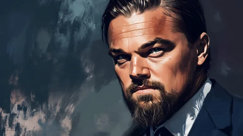 Intense suited male portrait in painterly digital realism.