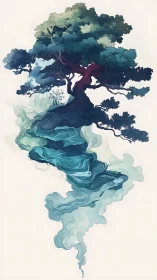 Digital painting of arboreal form with fluid vapor trunk structure.