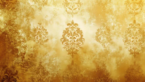 Baroque damask motif on distressed golden ornamental background