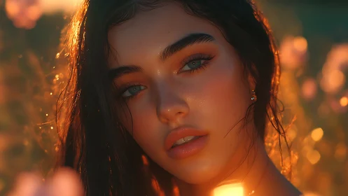 Sunlit portrait captures luminous skin in golden hour field