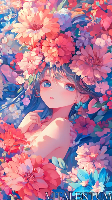 Dreamlit girl immersed in cascading neon florals.