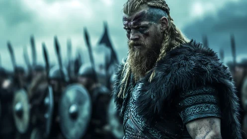 Brooding Viking warrior leading his shield wall into battle.