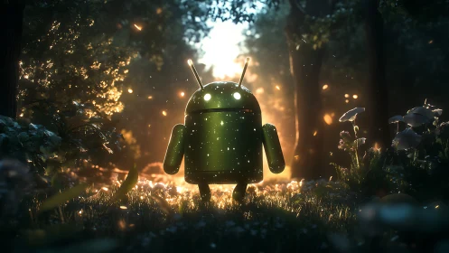 Firefly Forest Android Wanders Through Soft-Code Dawn.