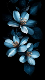 Ethereal Blue Blooms Against Darkness.