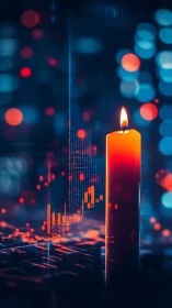 Glowing candle chart rises amid neon bokeh in digital markets