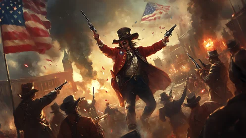 Wild West gunslinger rallies a fiery town uprising in triumph