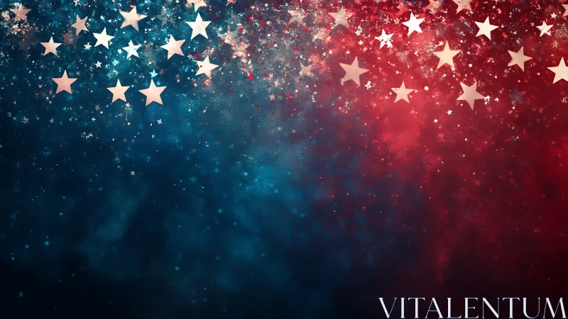Red and blue glitter field forms abstract patriotic star gradient