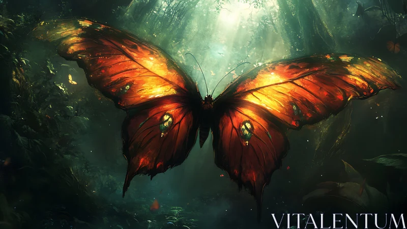 Luminous emberwing butterfly spreads radiant jungle fire