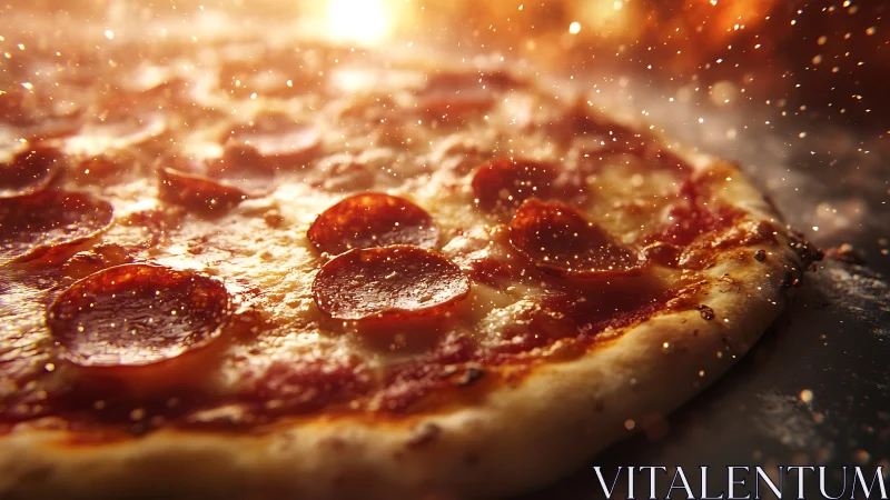 Cinematic close-up renders molten pepperoni pizza surface in detail