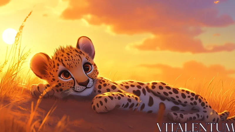 Young Leopard Basking in Golden Hour Magic Across Sunset Savanna