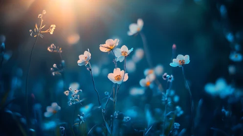 Luminous Blooms in Deep Blue Twilight Scene
