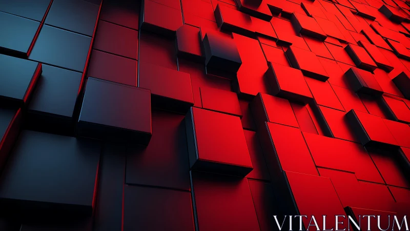 Red and Black 3D Cubes Abstract Geometric Digital Art.