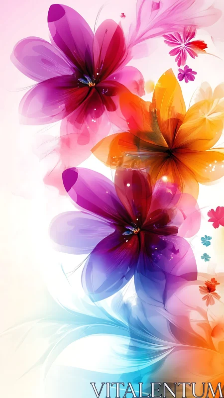 Floral Cascade: Ethereal Blooms Dancing Through Luminous Color Waves