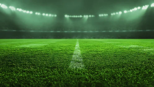 Bright stadium field waits calmly under glowing night lights