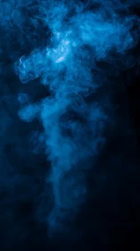 Ethereal blue smoke drifts upward in a dark abstract void