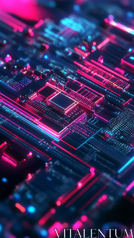 Neon data rivers glide across a midnight cyber circuitscape