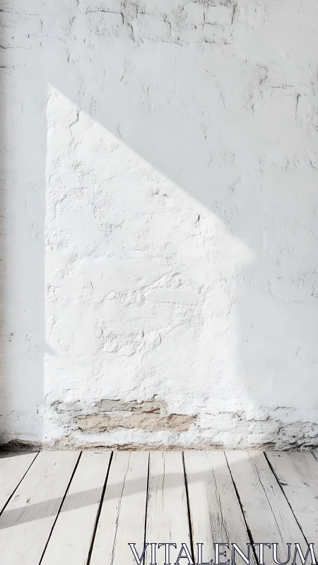 Sunlit white brick wall casts sharp triangle shadow