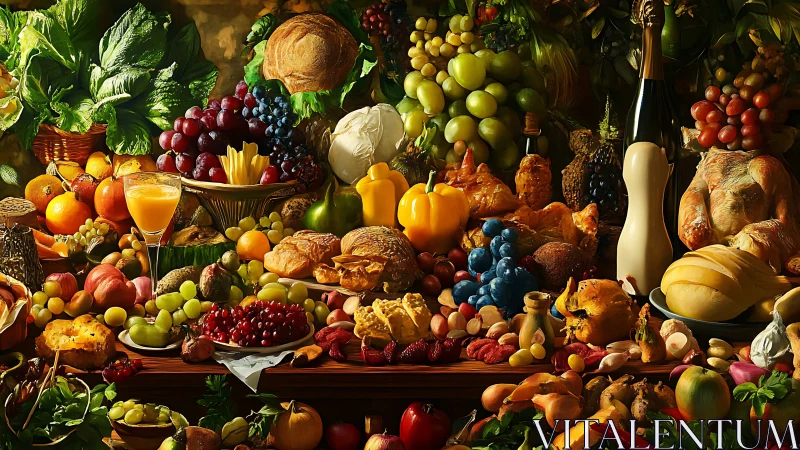 Harvest chorus spills across a table in baroque abundance