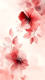 Red petals descend in watercolor reverie.