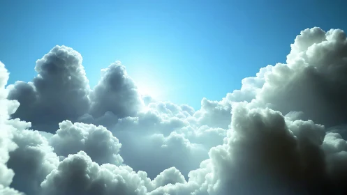 Volumetric cumulus cloudscape under radiant blue zenith.