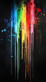 Vertical chromatic paint drips form an abstract spectral cascade